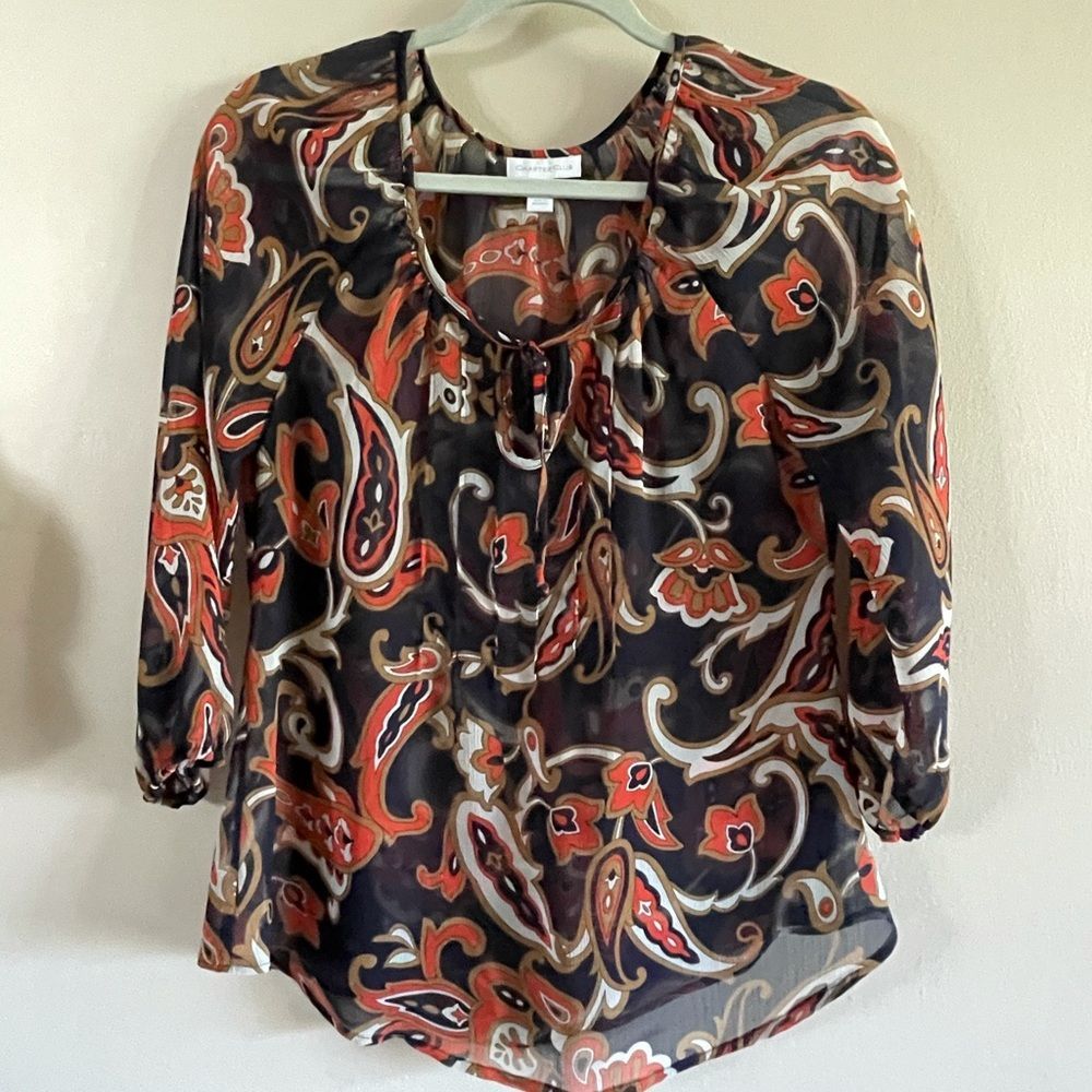Charter Club Flower Print Chiffon Blouse, S